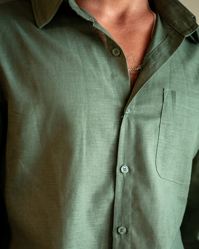 Wellington - 100% Linen Shirt - Green