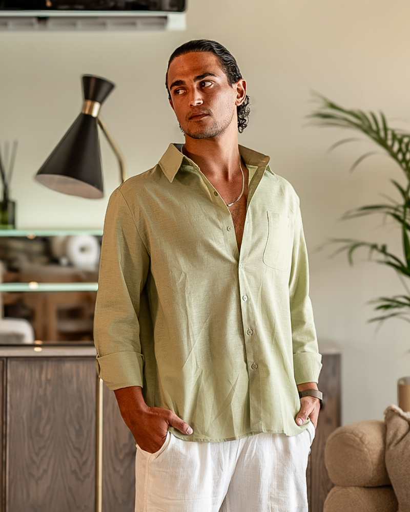 Wellington - 100% Linen Shirt - Mint Green