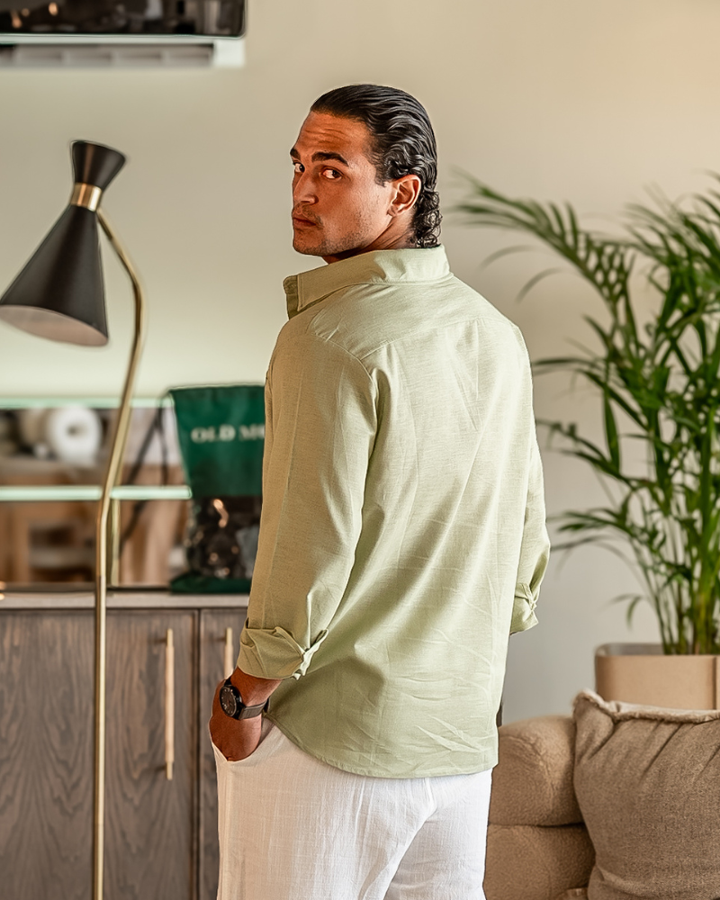Wellington - 100% Linen Shirt - Mint Green