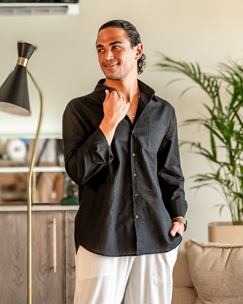 Wellington - 100% Linen Shirt - Black
