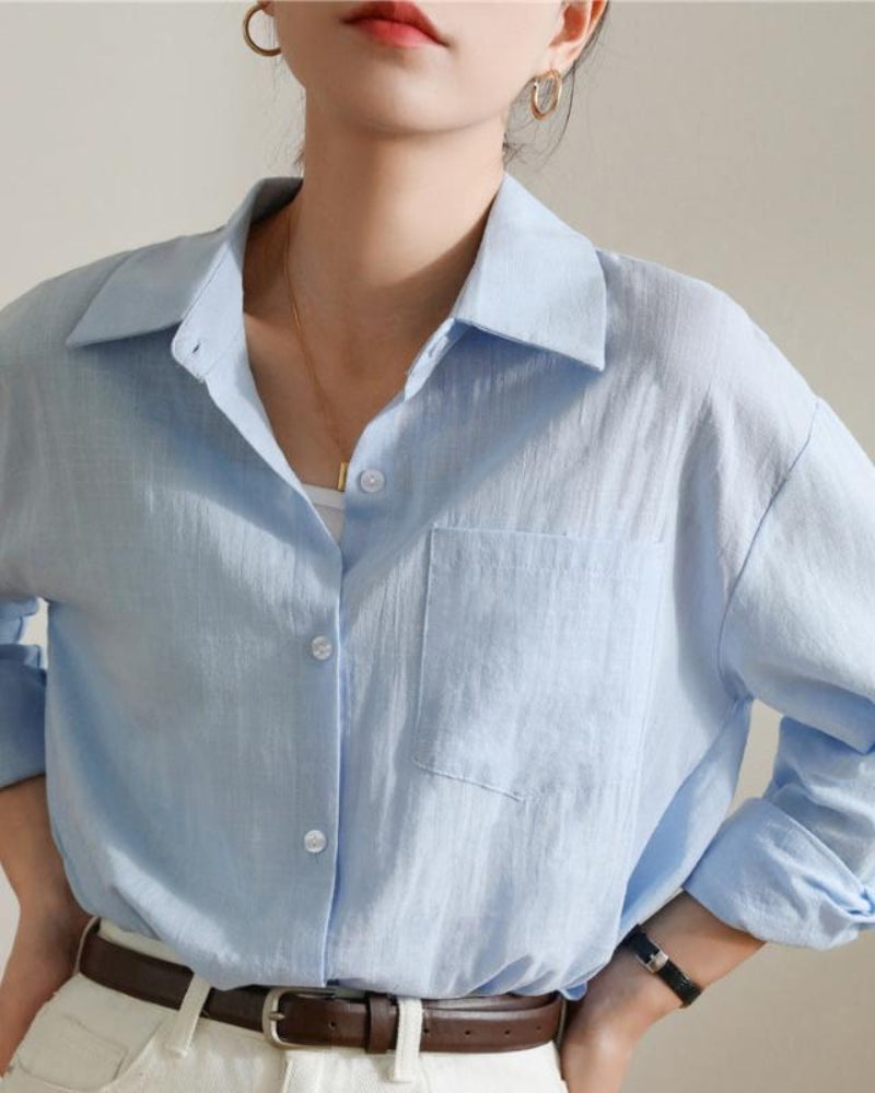 Timaru Lady Linen Shirt- Blue