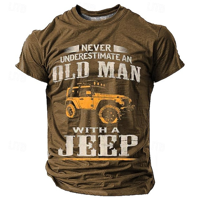 Men’s Graphic T-Shirt – Old Man with a Jeep Design