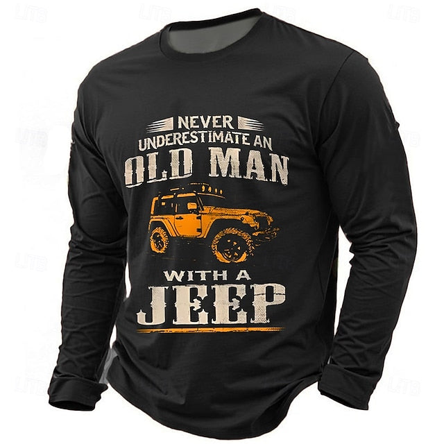 Men’s Graphic T-Shirt – Old Man with a Jeep Design