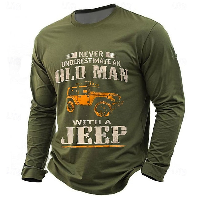 Men’s Graphic T-Shirt – Old Man with a Jeep Design