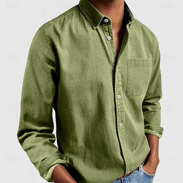 Men’s Classic Button Shirt – Solid Color, Long Sleeve