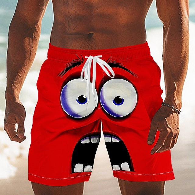 Men’s 3D Cartoon Swim Shorts – Smiley Face Design