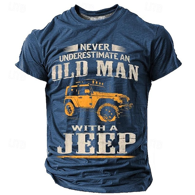 Men’s Graphic T-Shirt – Old Man with a Jeep Design