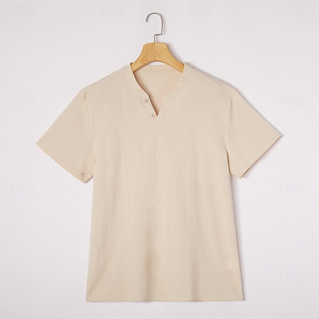 Men’s Casual V-Neck Linen Look Tee – Summer Essential