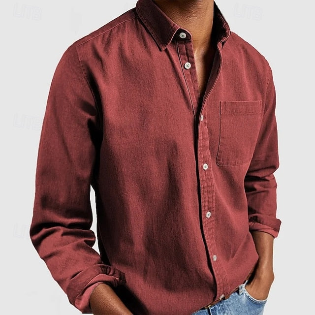 Men’s Classic Button Shirt – Solid Color, Long Sleeve