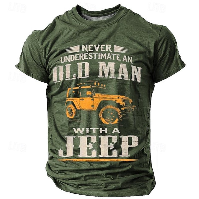 Men’s Graphic T-Shirt – Old Man with a Jeep Design