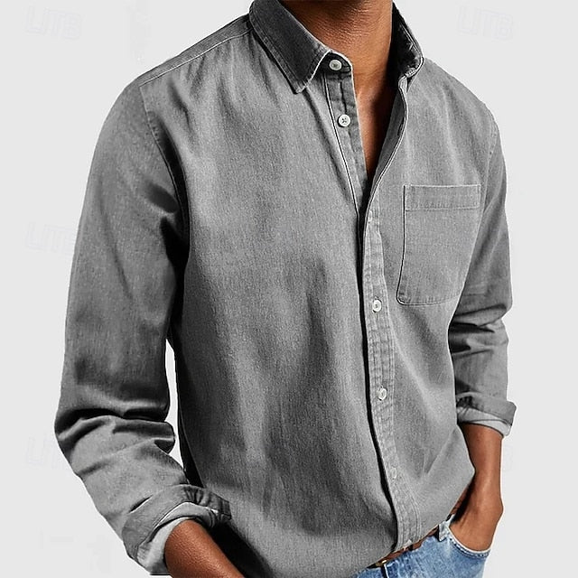 Men’s Classic Button Shirt – Solid Color, Long Sleeve