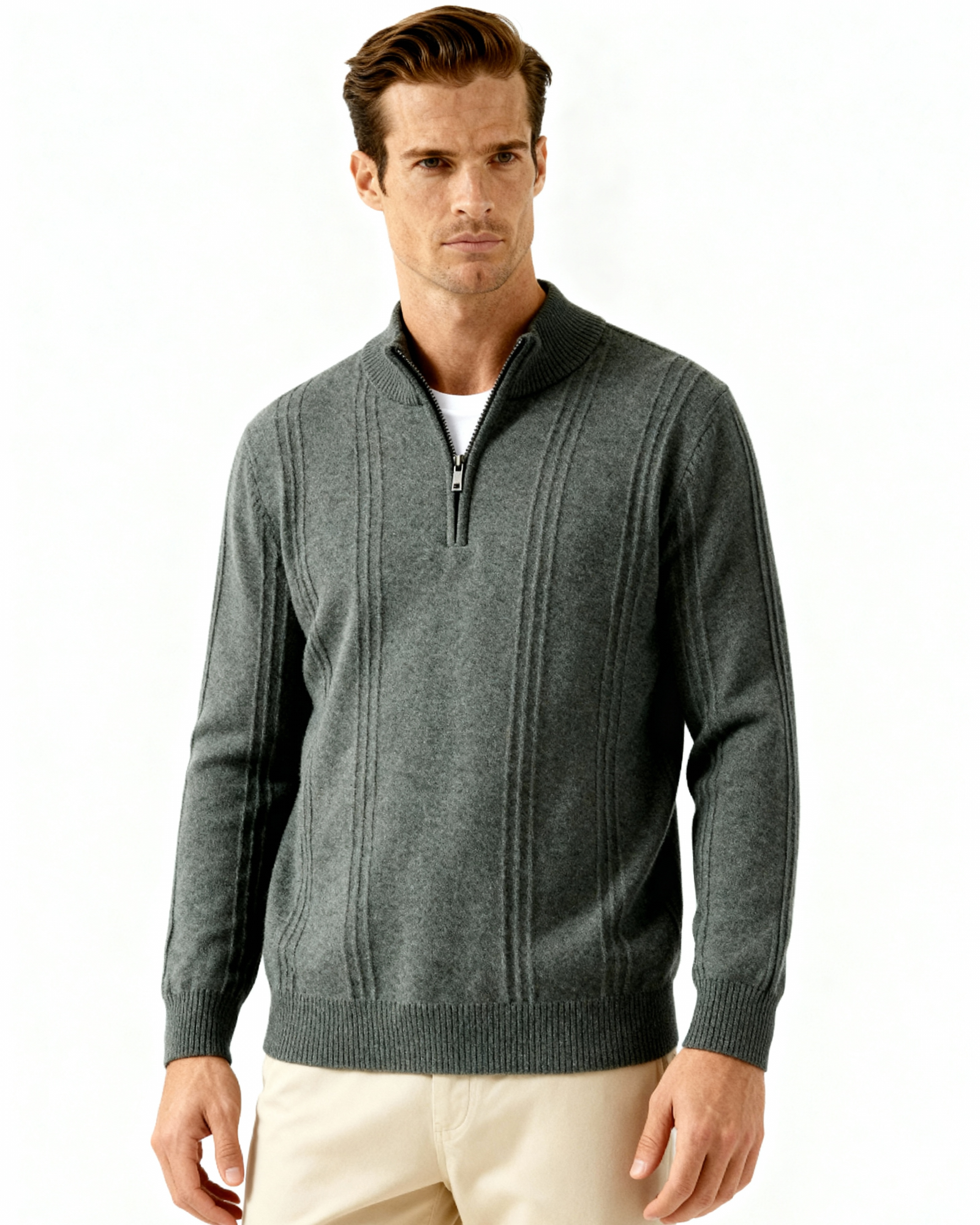 Ribbed Cashmere Half-Zip