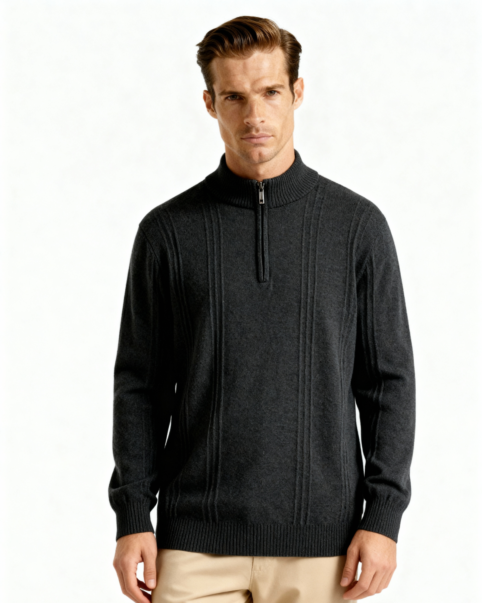 Ribbed Cashmere Half-Zip