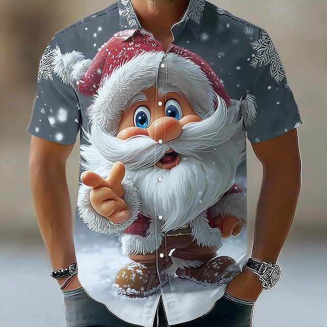 Men’s Christmas Print Shirt – Short Sleeve, Funny 3D Design
