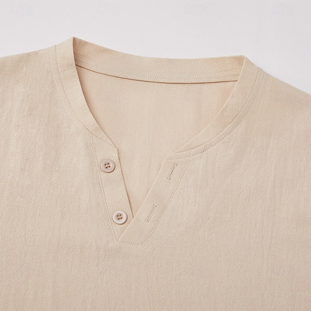 Men’s Casual V-Neck Linen Look Tee – Summer Essential