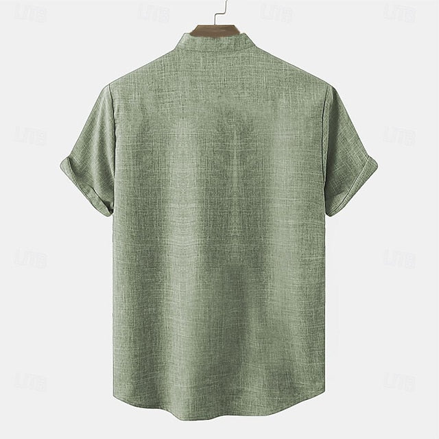 Men’s Linen Summer Shirt – Ethnic Vintage Henley Short Sleeve