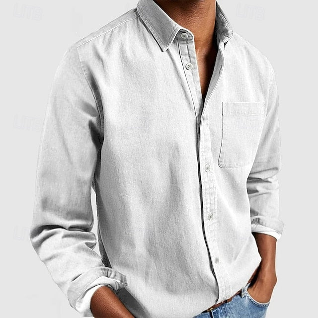 Men’s Classic Button Shirt – Solid Color, Long Sleeve