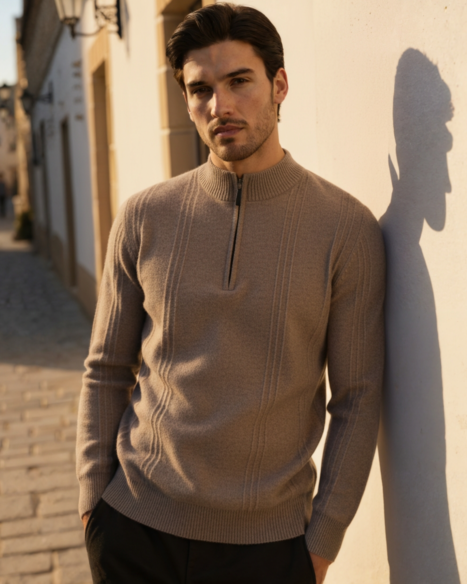 Ribbed Cashmere Half-Zip