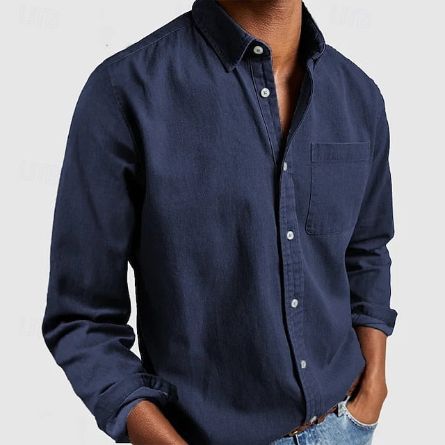 Men’s Classic Button Shirt – Solid Color, Long Sleeve