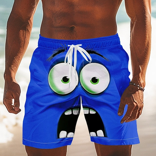 Men’s 3D Cartoon Swim Shorts – Smiley Face Design