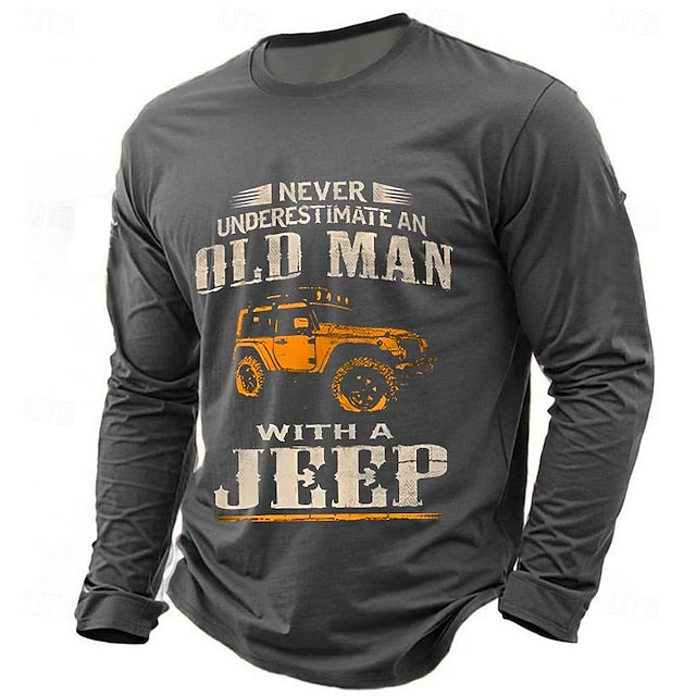 Men’s Graphic T-Shirt – Old Man with a Jeep Design