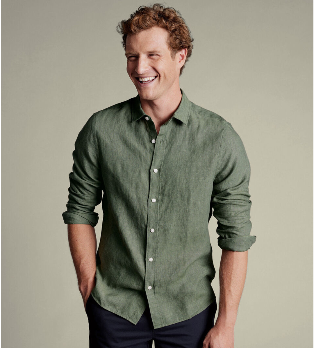 Nelson 100% Linen Shirt - Dark Green