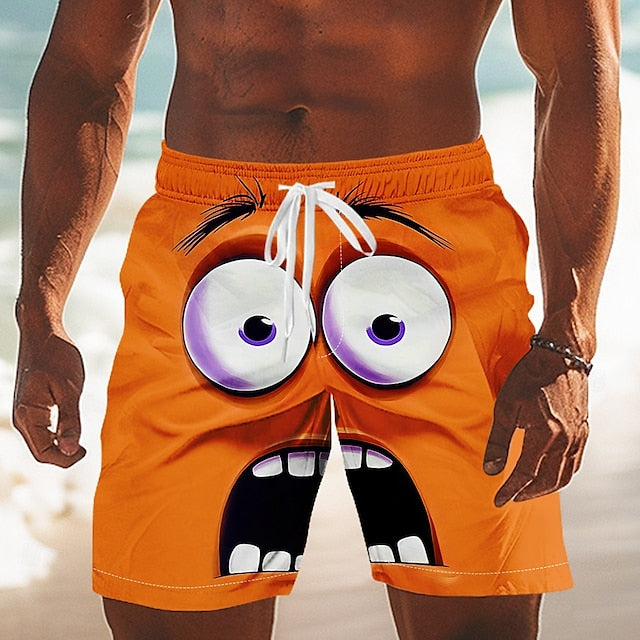Men’s 3D Cartoon Swim Shorts – Smiley Face Design