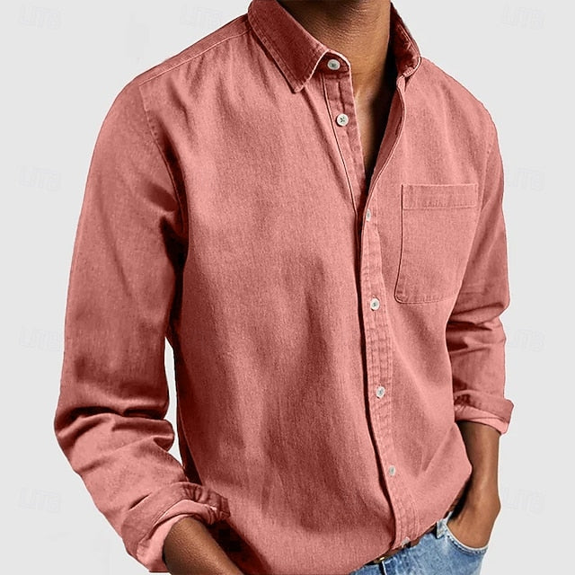Men’s Classic Button Shirt – Solid Color, Long Sleeve