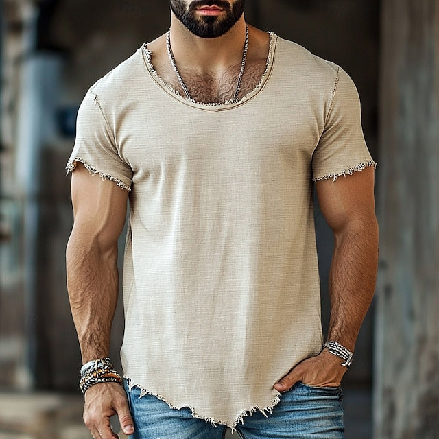 Men’s Cotton Linen Shirt – Long Sleeve, V-Neck, Casual Style