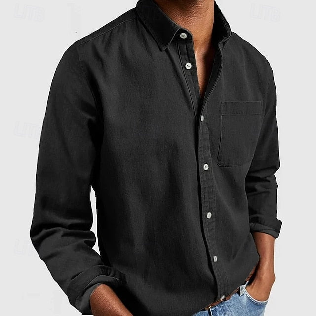 Men’s Classic Button Shirt – Solid Color, Long Sleeve