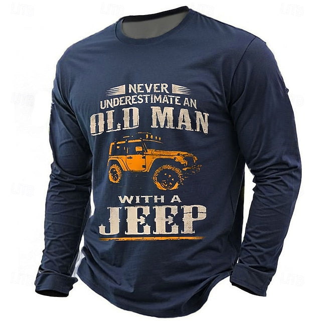 Men’s Graphic T-Shirt – Old Man with a Jeep Design