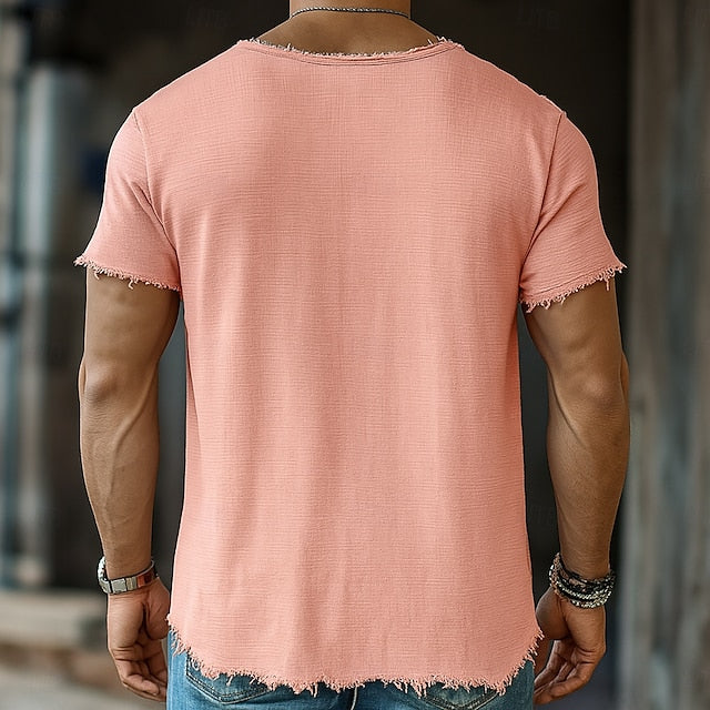 Men’s Cotton Linen Shirt – Long Sleeve, V-Neck, Casual Style