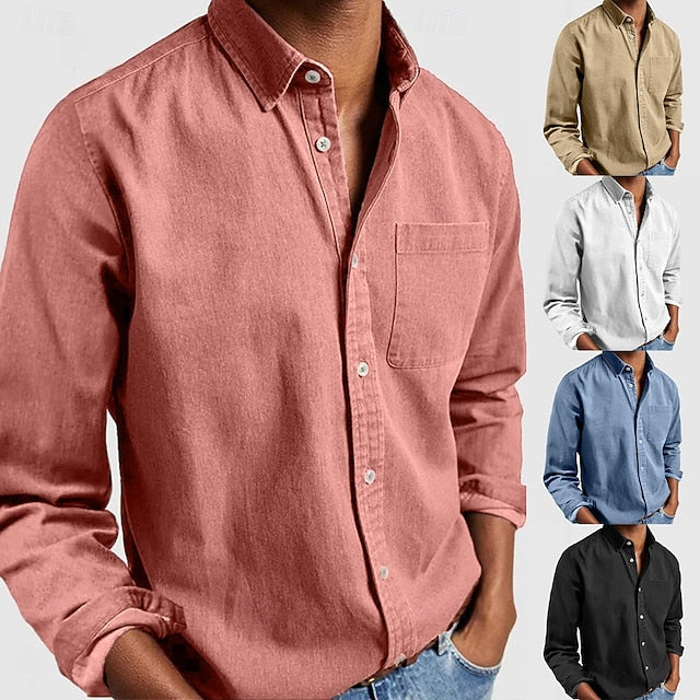 Men’s Classic Button Shirt – Solid Color, Long Sleeve