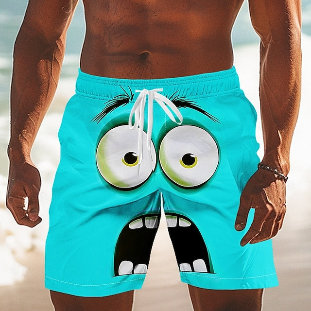 Men’s 3D Cartoon Swim Shorts – Smiley Face Design