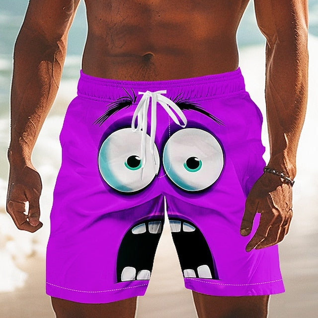 Men’s 3D Cartoon Swim Shorts – Smiley Face Design