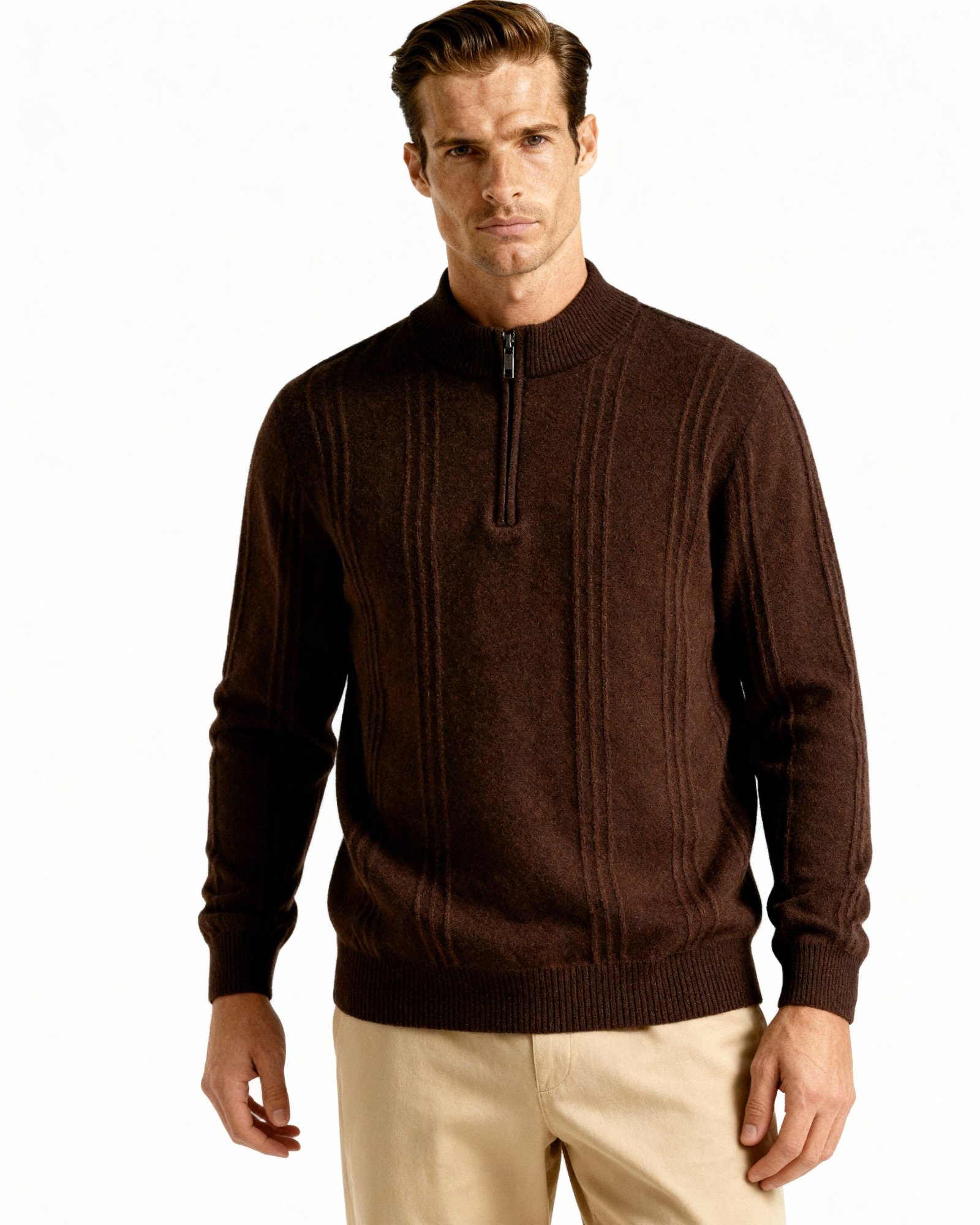 Ribbed Cashmere Half-Zip