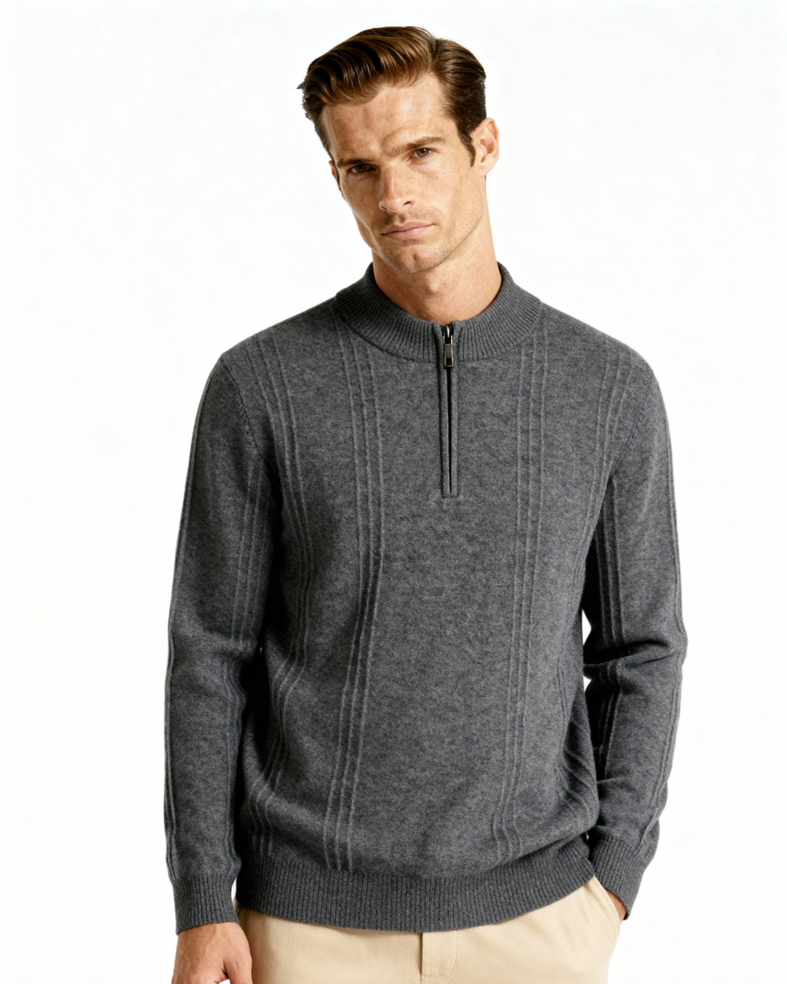 Ribbed Cashmere Half-Zip