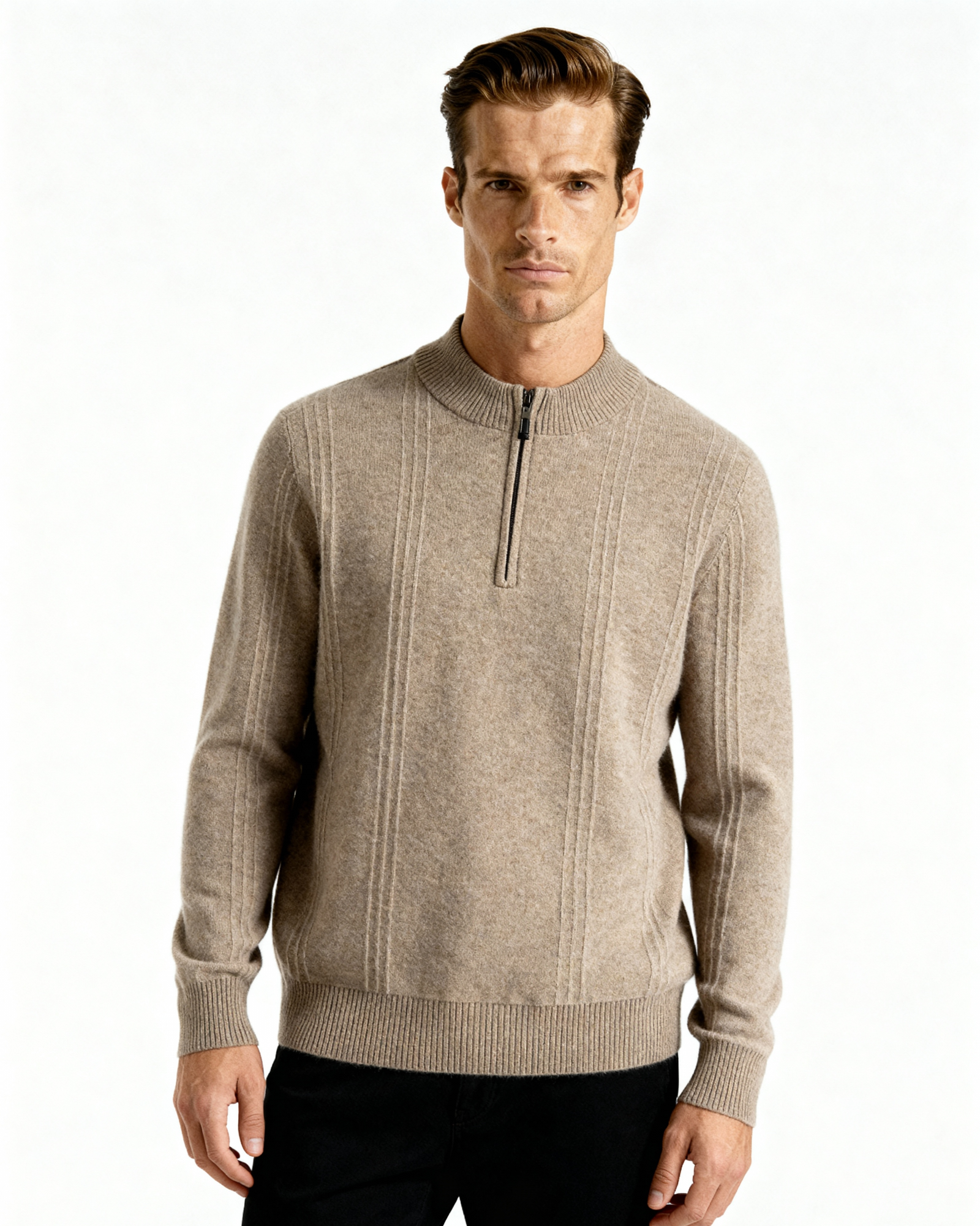 Ribbed Cashmere Half-Zip