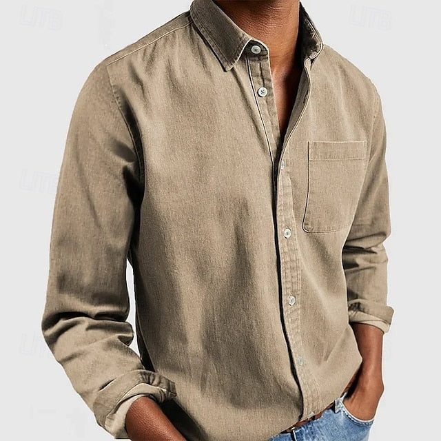 Men’s Classic Button Shirt – Solid Color, Long Sleeve