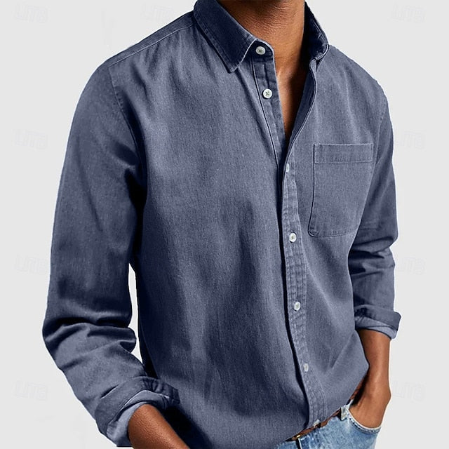 Men’s Classic Button Shirt – Solid Color, Long Sleeve