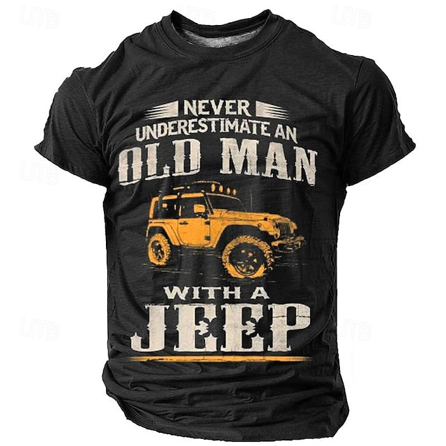 Men’s Graphic T-Shirt – Old Man with a Jeep Design