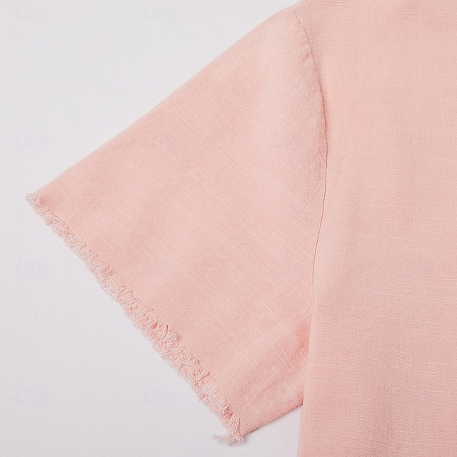 Men’s Cotton Linen Shirt – Long Sleeve, V-Neck, Casual Style