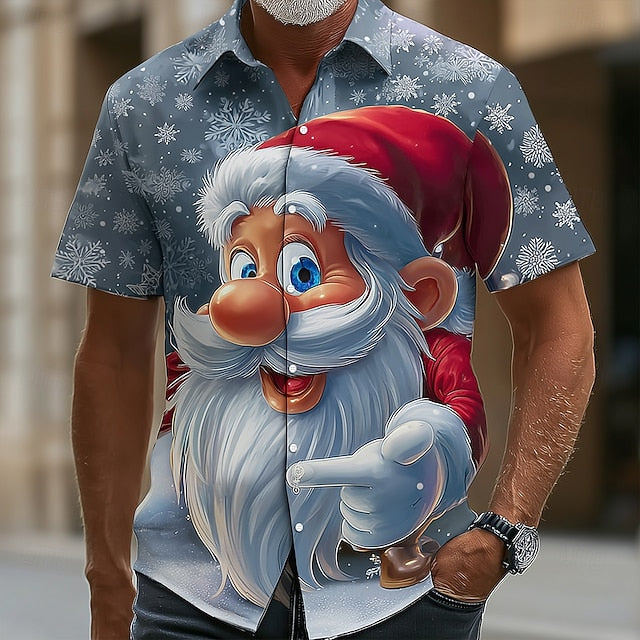 Men’s Christmas Print Shirt – Short Sleeve, Funny 3D Design