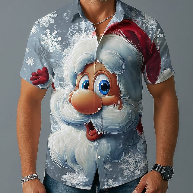 Men’s Christmas Print Shirt – Short Sleeve, Funny 3D Design